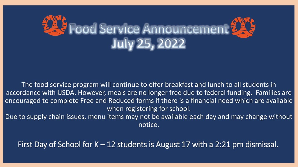 Food Service Announcement