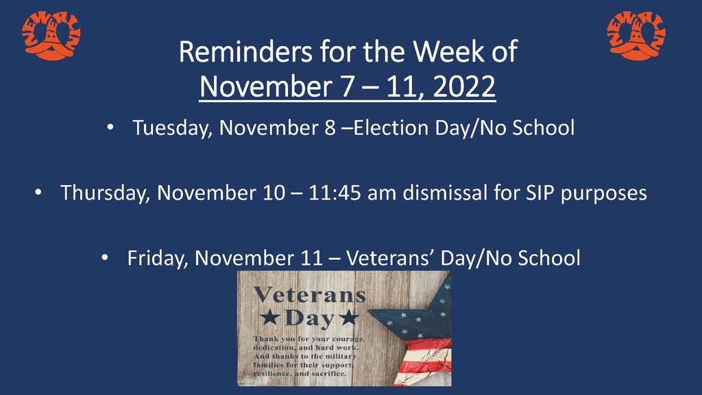 Reminders for the Week of November 7 - 11