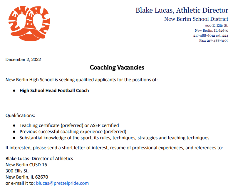 Head Football Coach Position